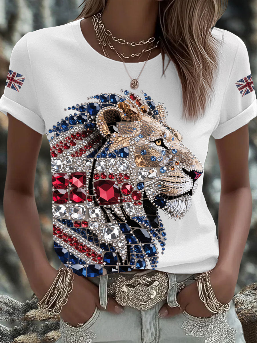 Women's British imitation diamond hot-drilling Printed T-shirt