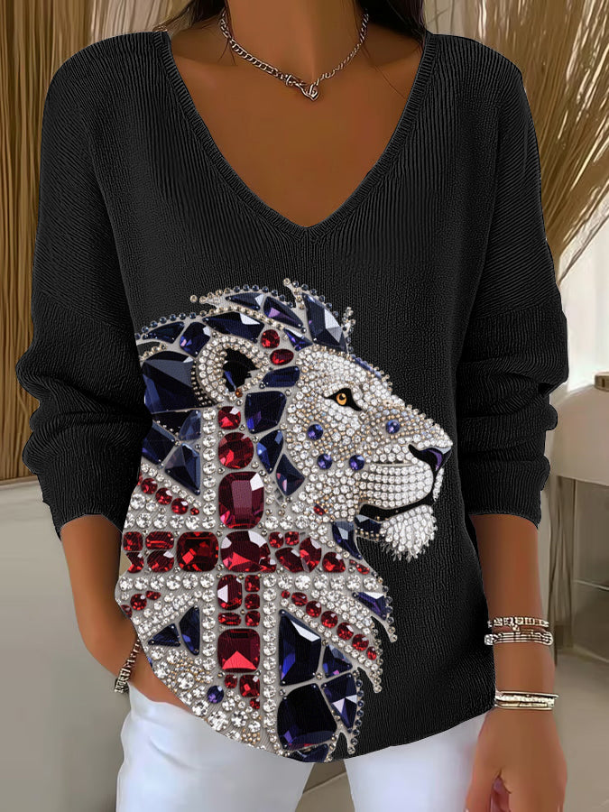 Women's British imitation diamond hot-drilling Printed Casual Top