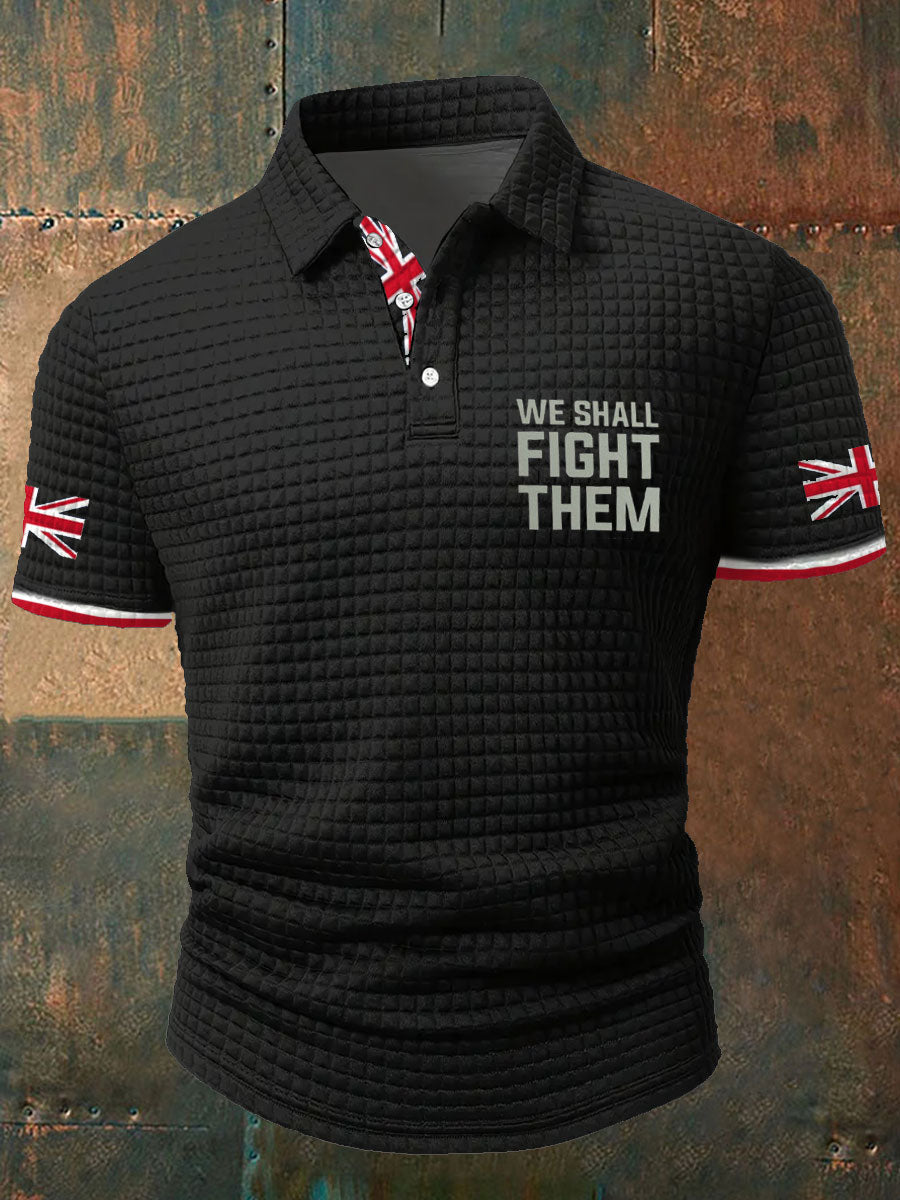 Men's We Shall Fight Them UK Flag Printed Casual Tops