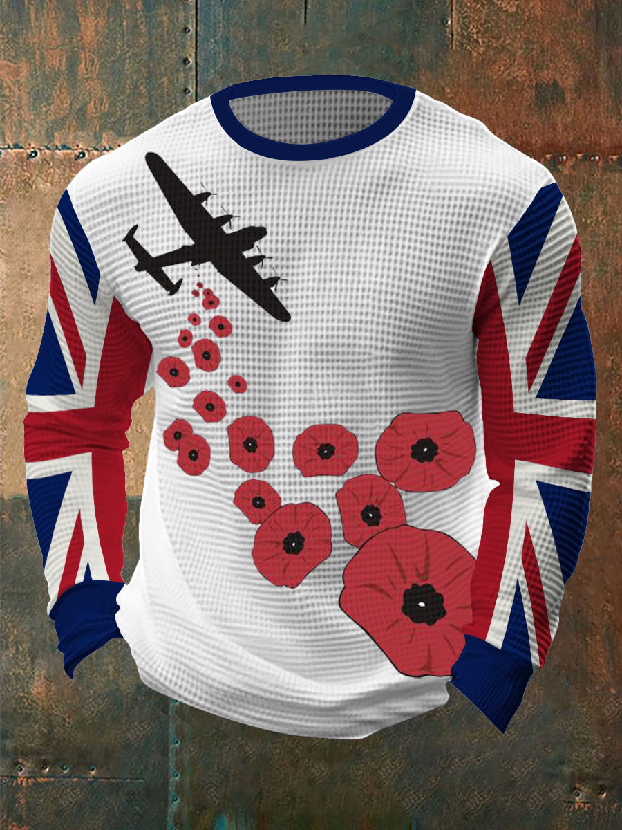 Men's Remembrance Day Lest We Forget Waffle Long Sleeve T-Shirt