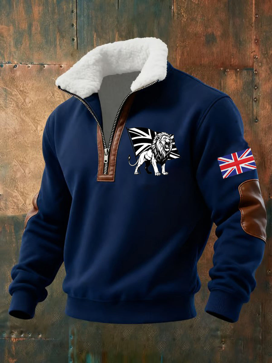 Men's Vintage England Flag Lion Printed Sweatshirt