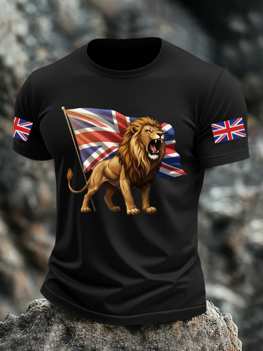 Men's Vintage England Flag Lion Printed T-shirt