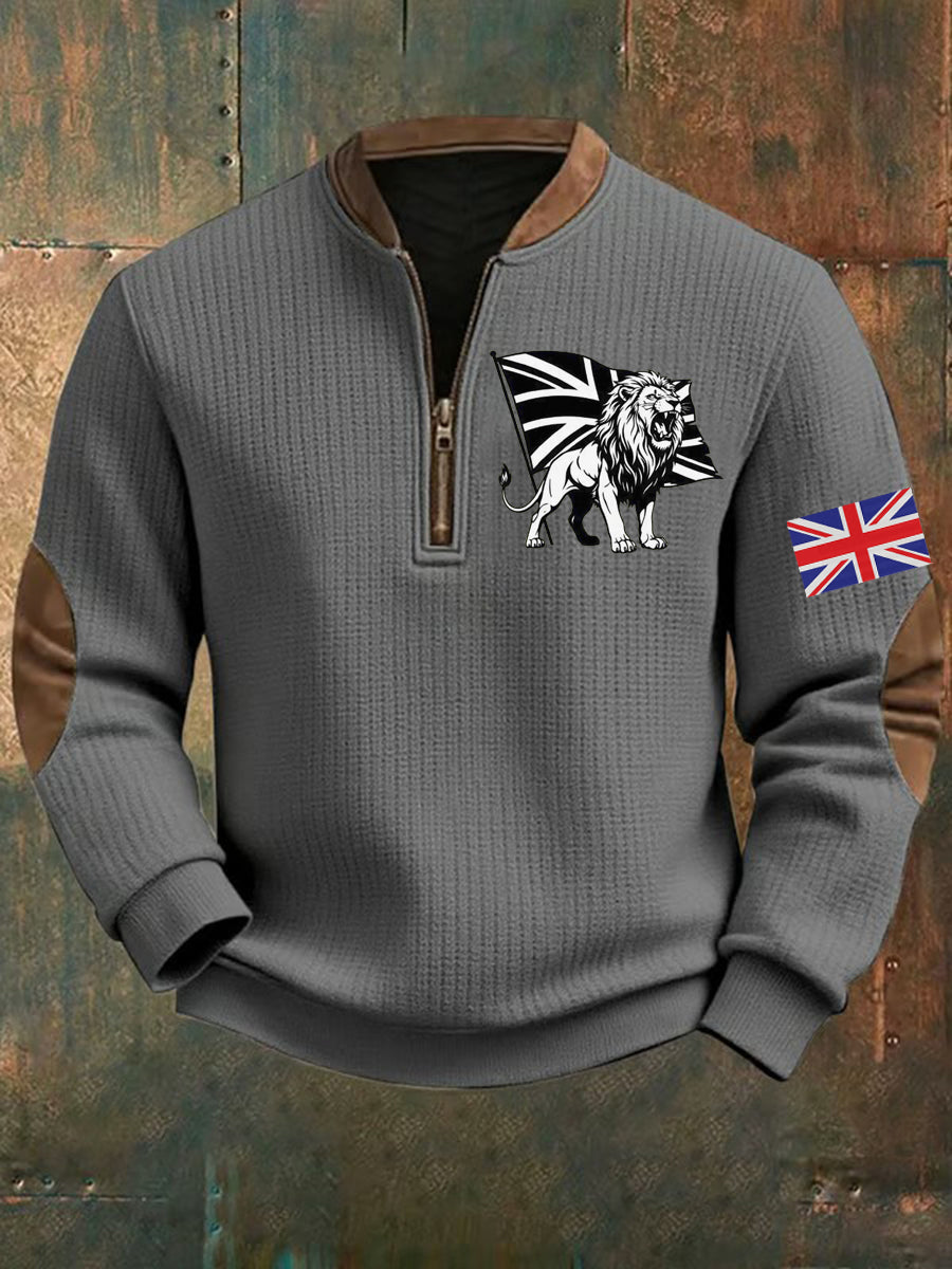 Men's Vintage England Flag Lion Printed Sweatshirt