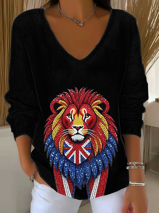 Women's British imitation diamond hot-drilling Printed Tops