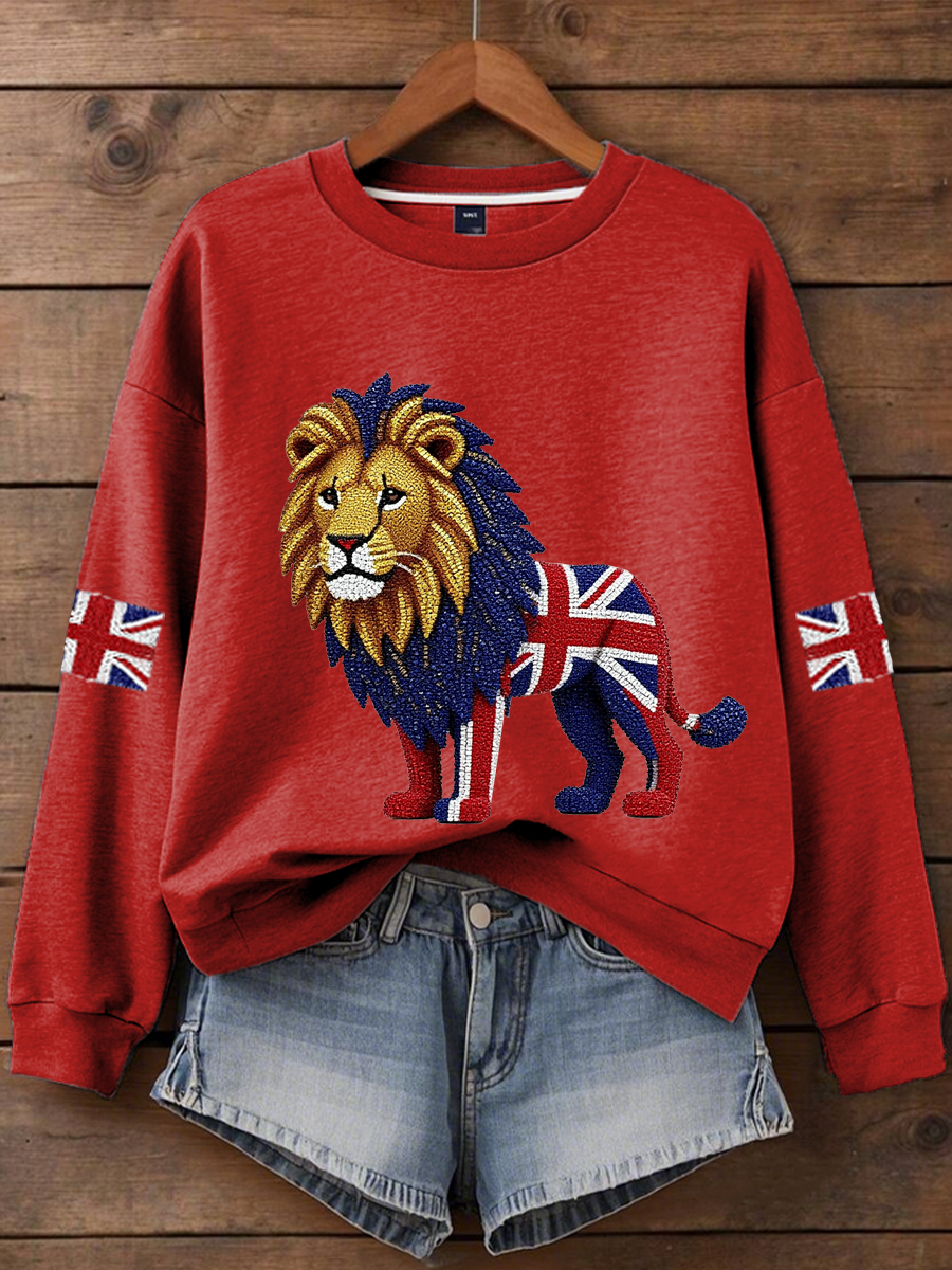 Women's British imitation diamond hot-drilling Printed Regular Sweatshirt