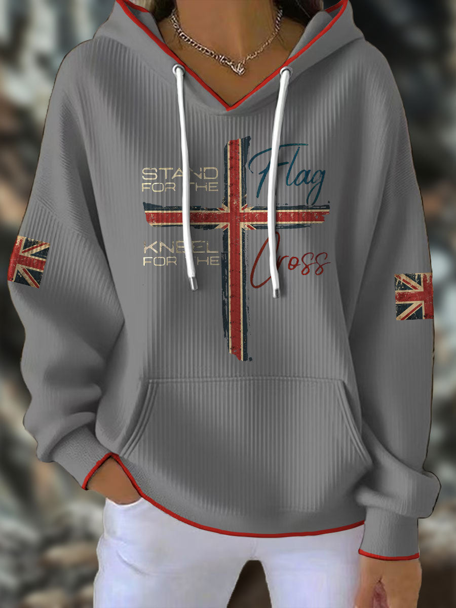 Women's Stand For The Flag Kneel For The Cross UK Flag Faith Printed Hoodie