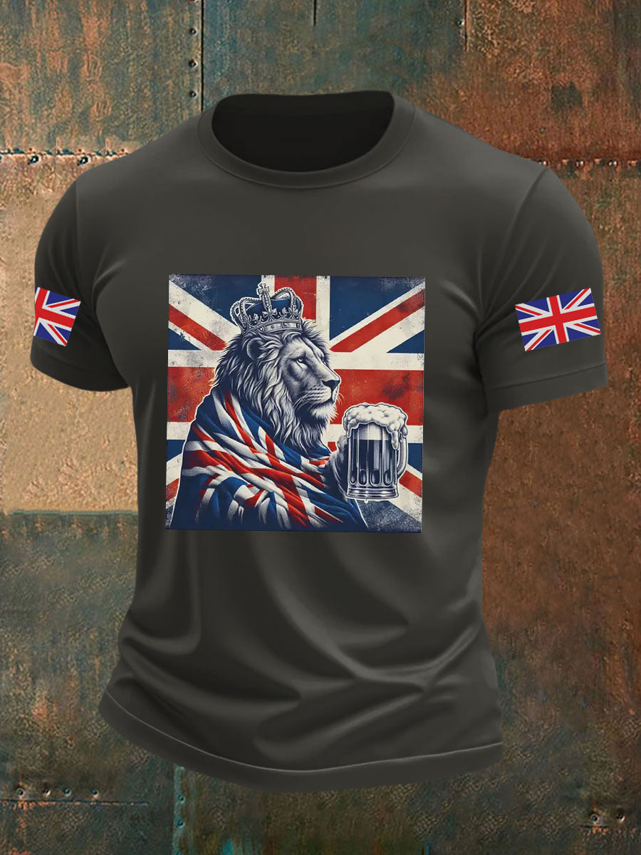Men's Vintage England Flag Lion Printed T-shirt