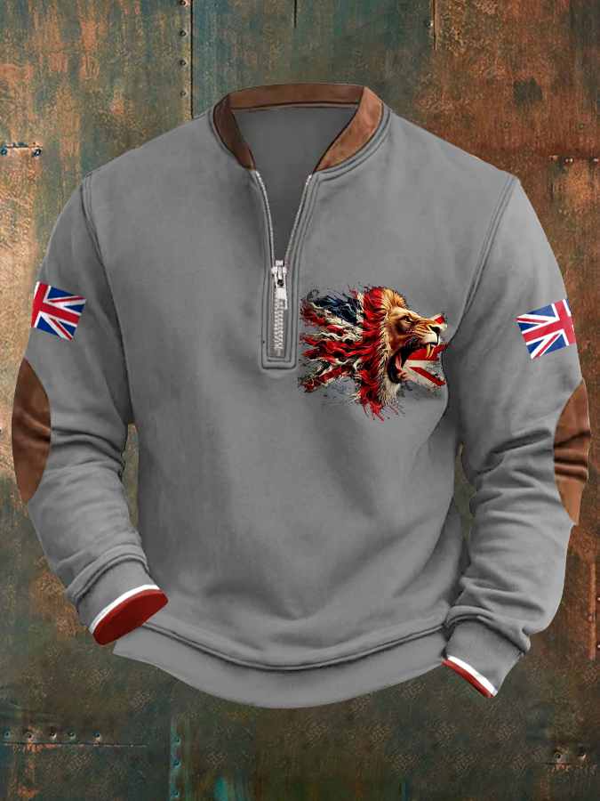 Men's UK Flag Lion Art Printed Sweatshirt