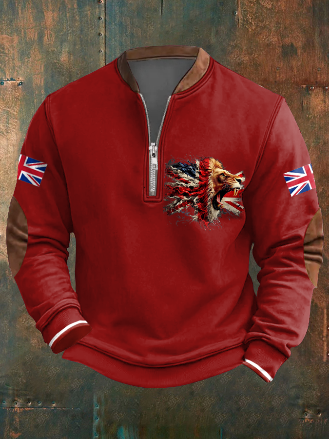 Men's UK Flag Lion Art Printed Sweatshirt