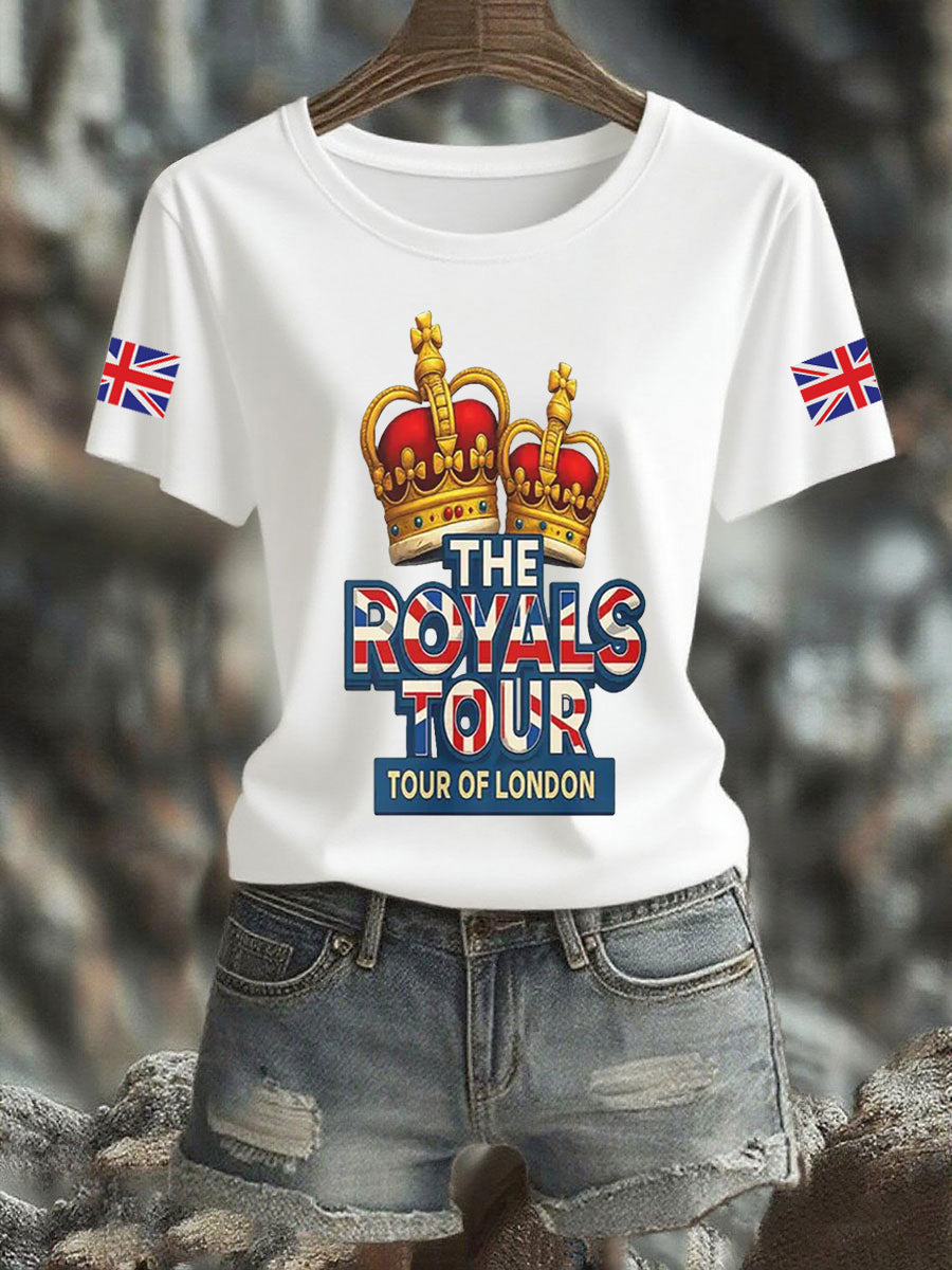 Women's Vintage England Flag The Royals Tour Printed T-shirt