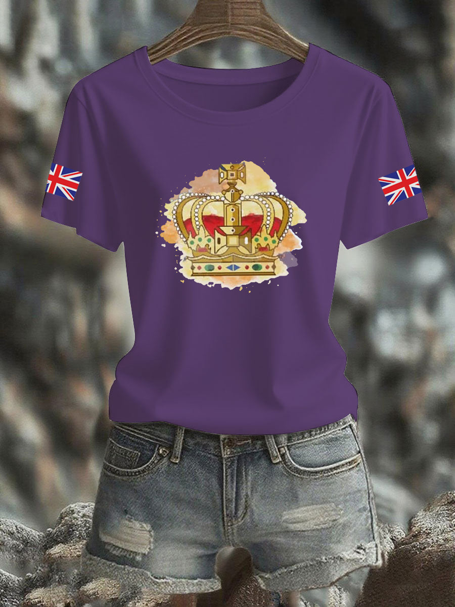 Women's Vintage England Flag Royals Printed T-shirt