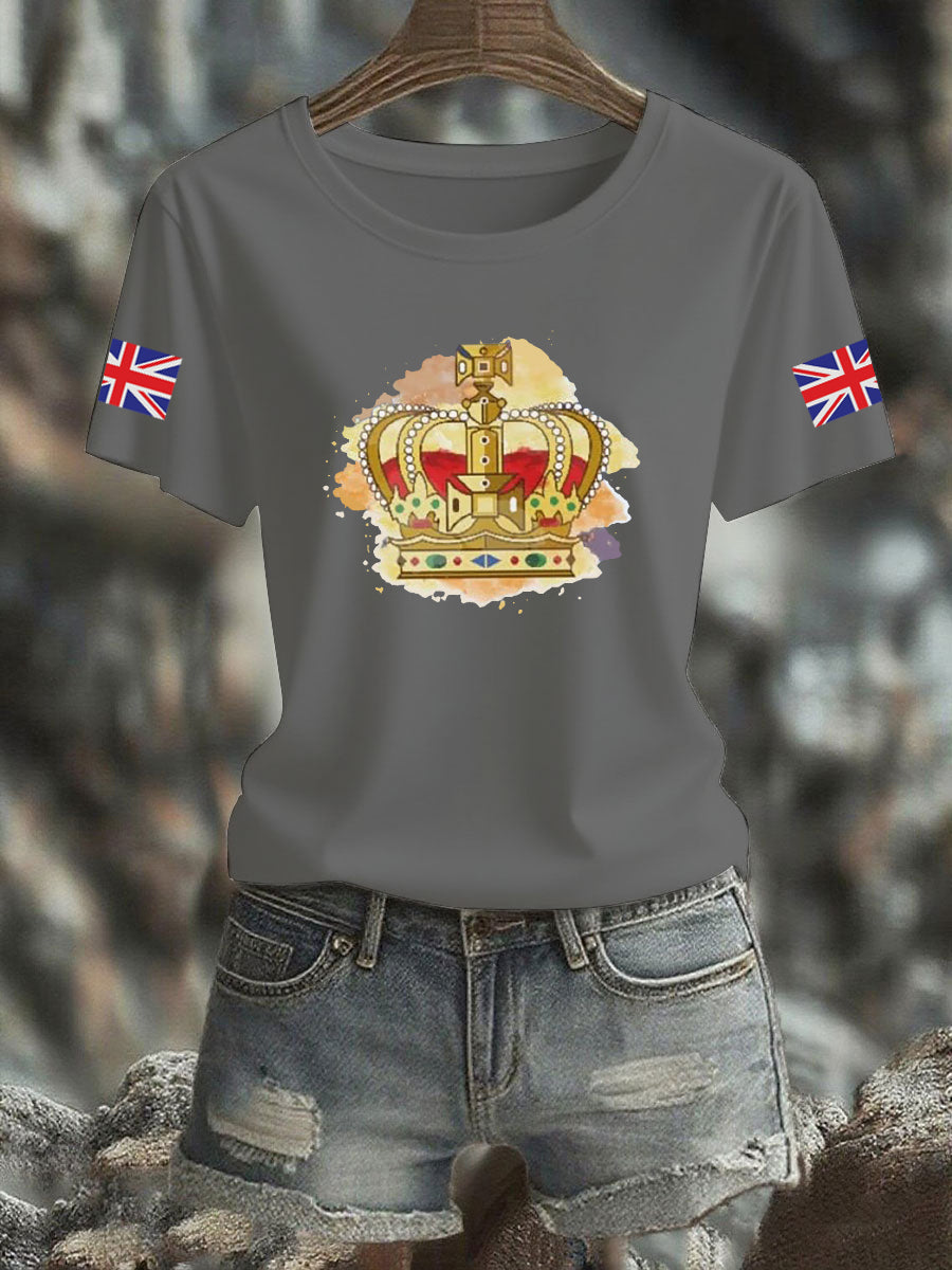 Women's Vintage England Flag Royals Printed T-shirt
