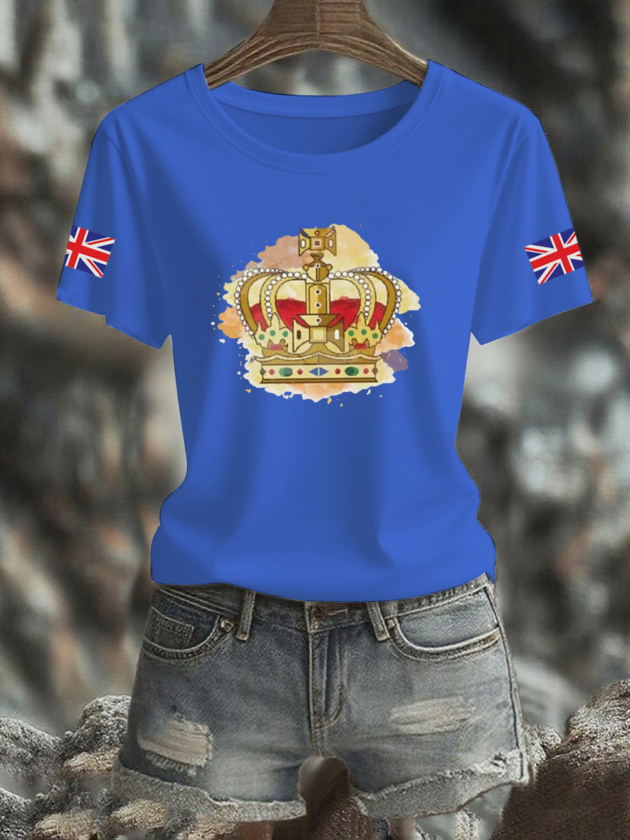 Women's Vintage England Flag Royals Printed T-shirt