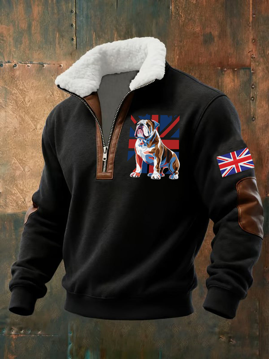 Men's Vintage England Flag Dog Printed Sweatshirt