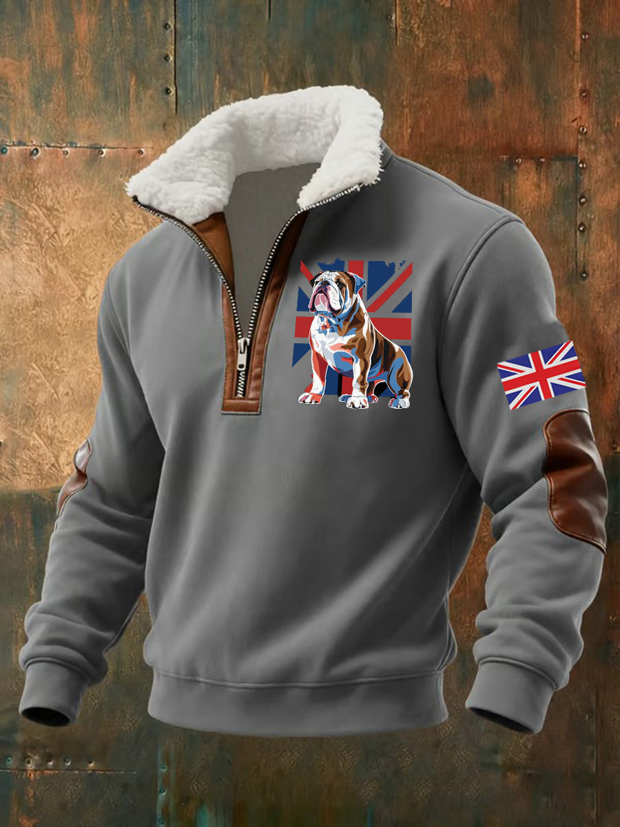 Men's Vintage England Flag Dog Printed Sweatshirt