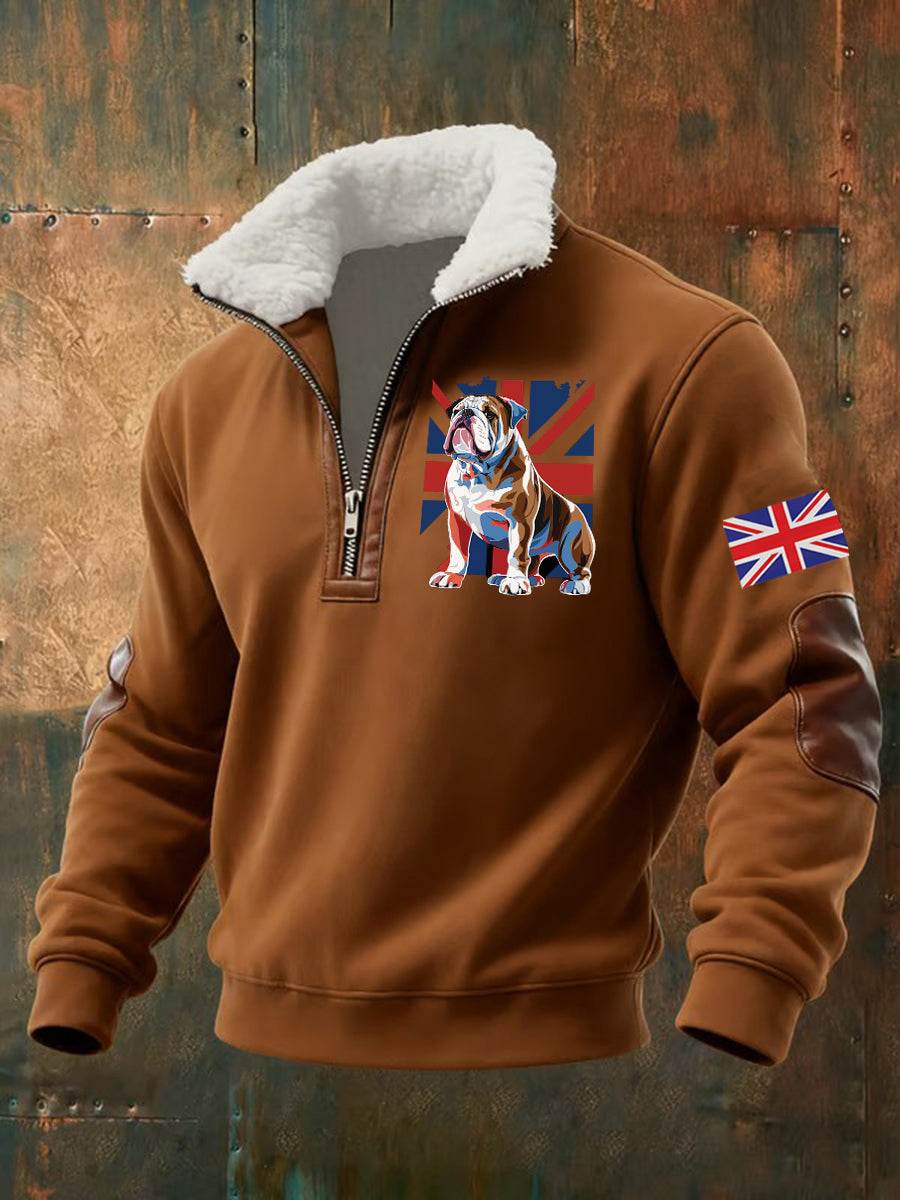 Men's Vintage England Flag Dog Printed Sweatshirt