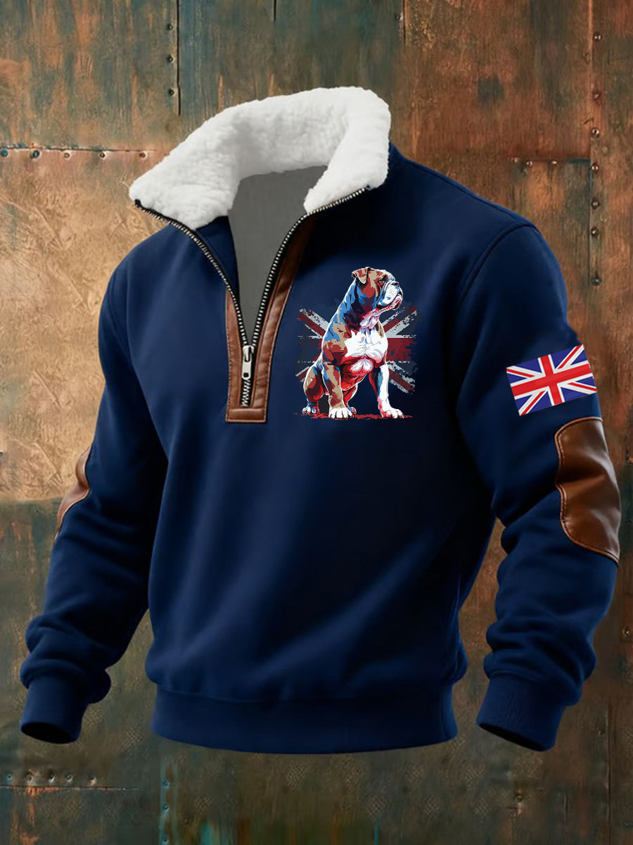 Men's Vintage England Flag Dog Printed Sweatshirt