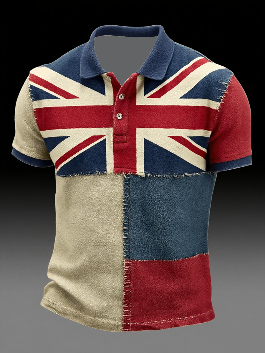 Men's Union Jack and patchwork printed polo shirt