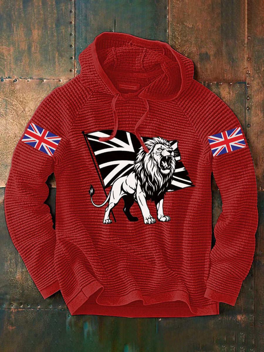 Men's Vintage England Flag Lion Printed Hoodie