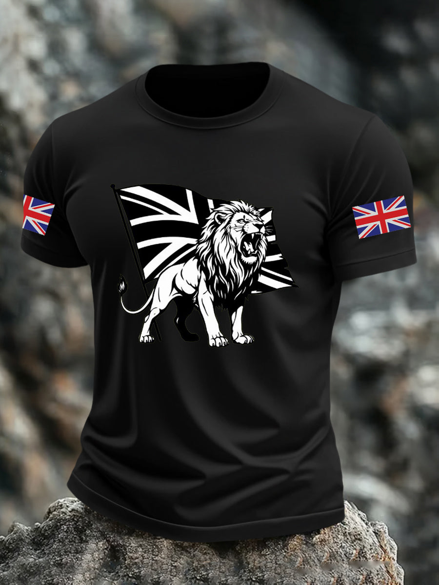 Men's Vintage England Flag Lion Printed T-shirt
