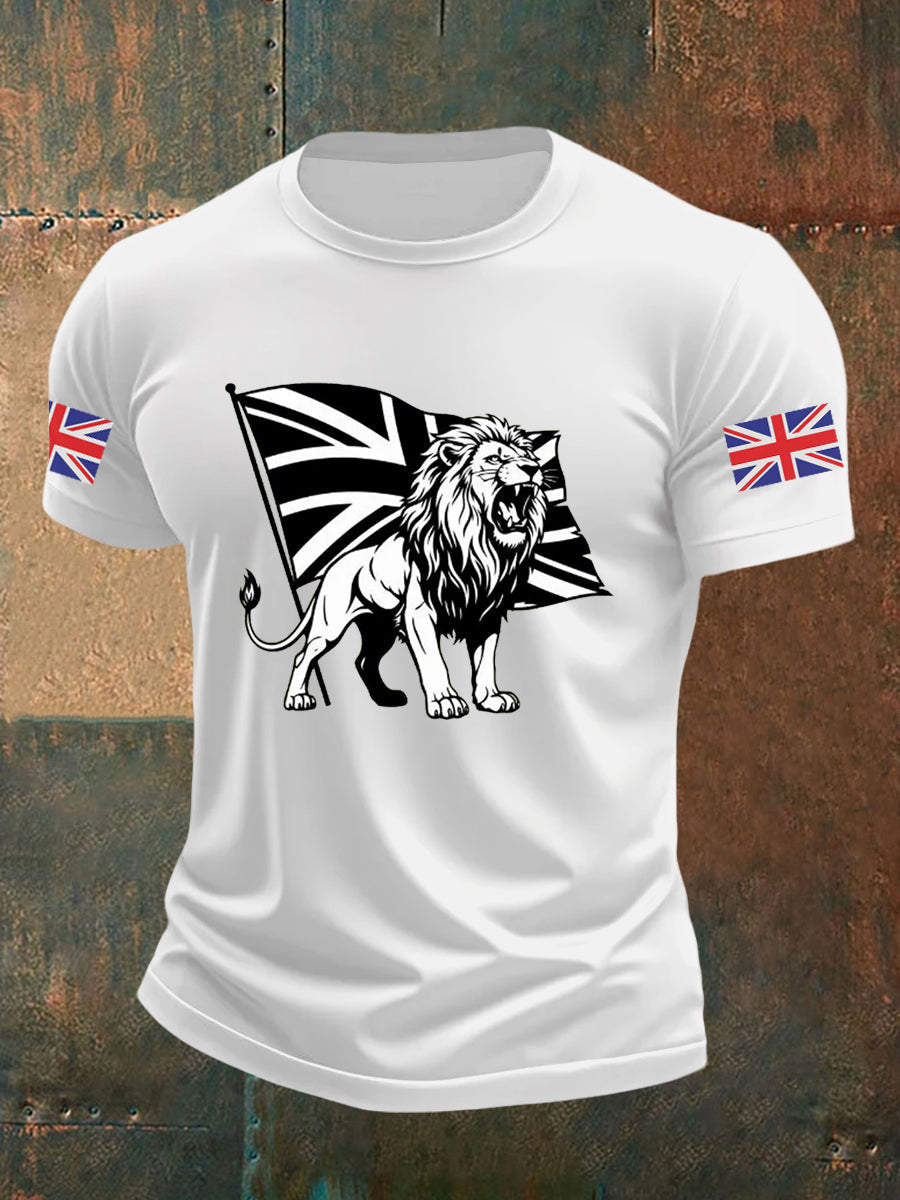 Men's Vintage England Flag Lion Printed T-shirt