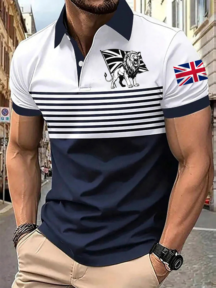 Men's Vintage England Flag Lion Printed Shirt