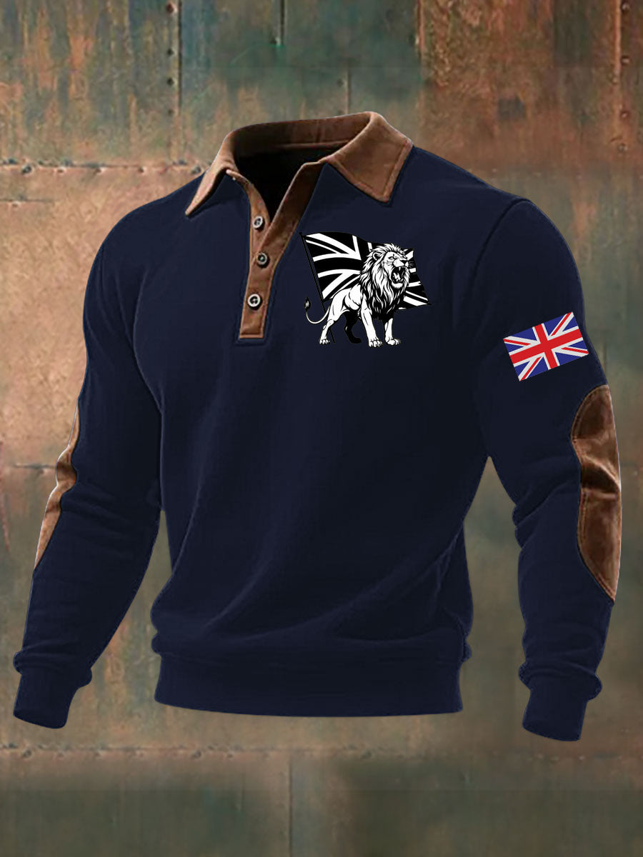 Men's Vintage England Flag Lion Printed Shirt