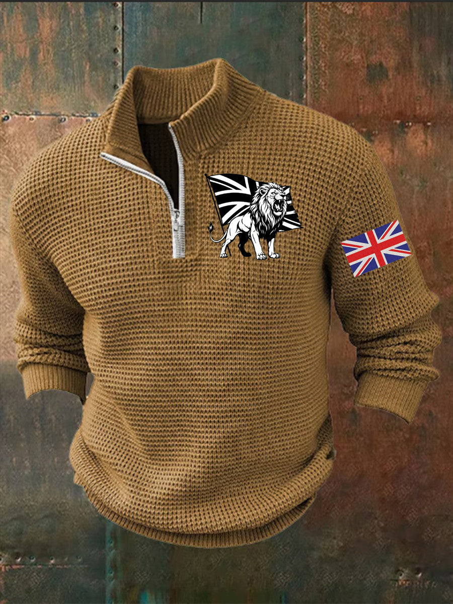 Men's Vintage England Flag Lion Printed Sweater