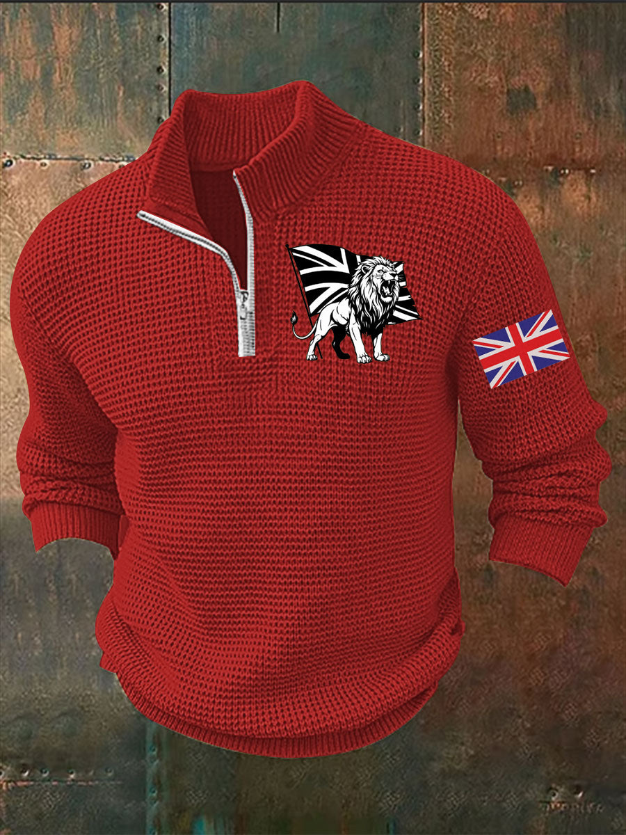 Men's Vintage England Flag Lion Printed Sweater