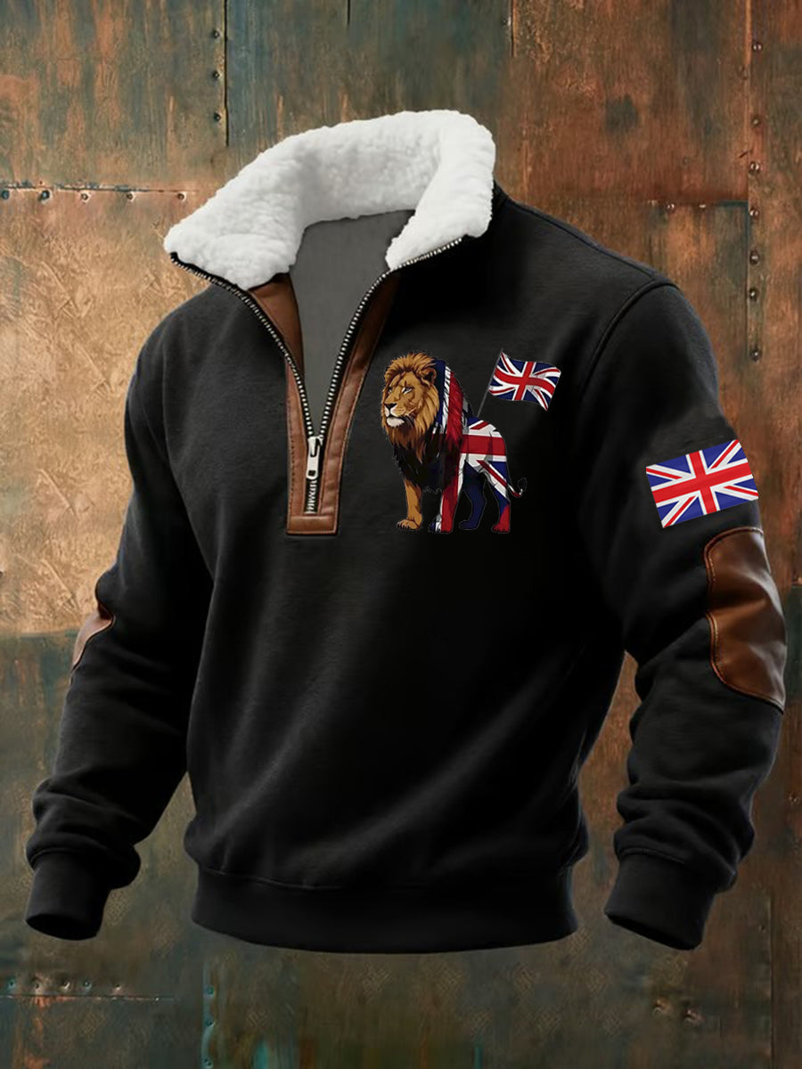 Men's Vintage England Flag Lion Printed Sweatshirt