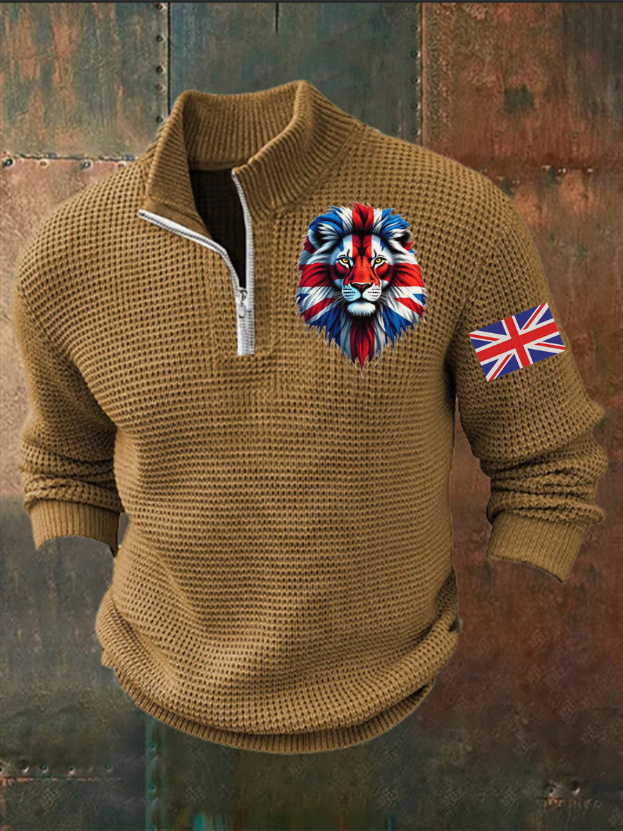 Men's Vintage England Flag Lion Printed Sweater