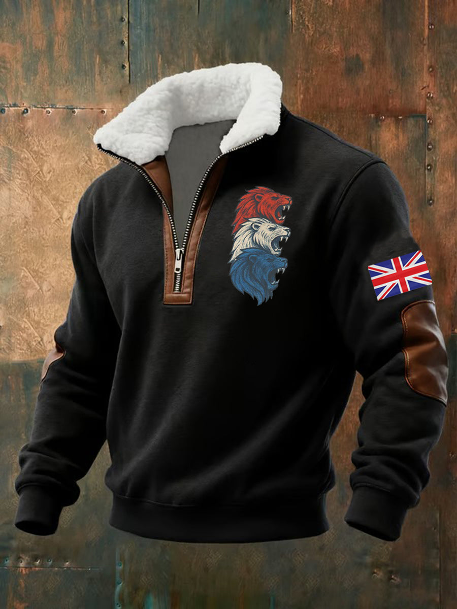 Men's Vintage England Flag Lion Printed Sweatshirt