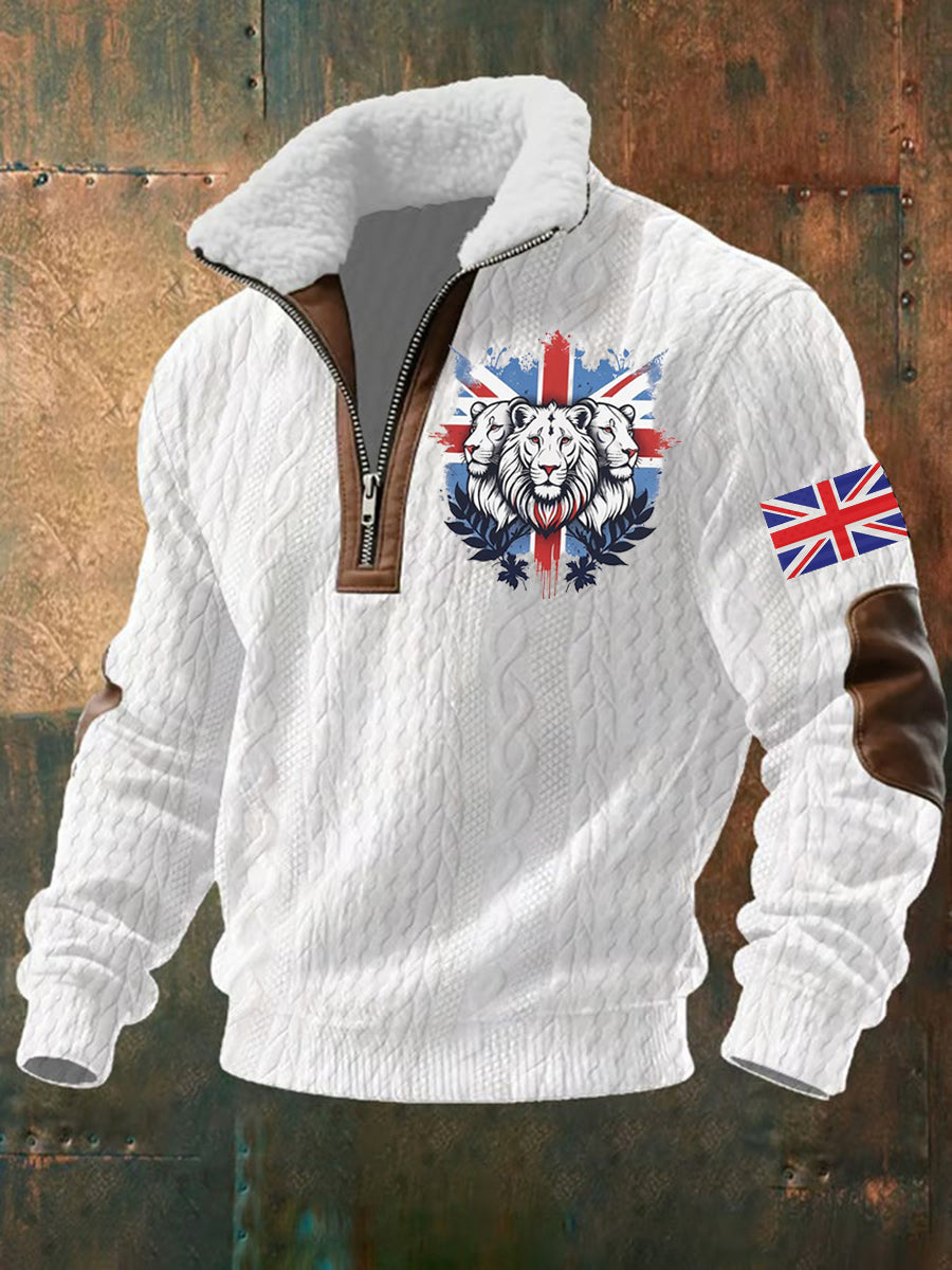Men's Vintage England Flag Lion Printed Sweatshirt
