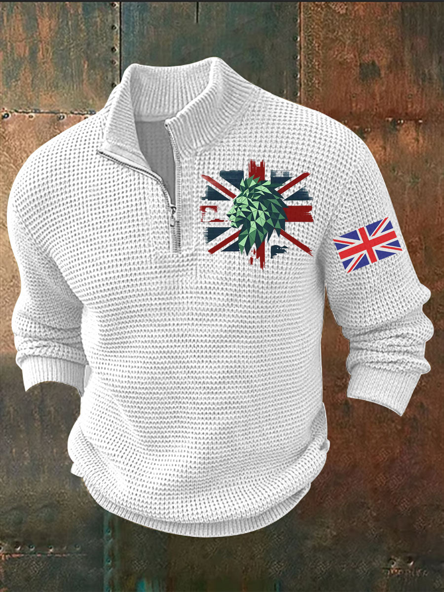 Men's Vintage England Flag Lion Printed Sweater