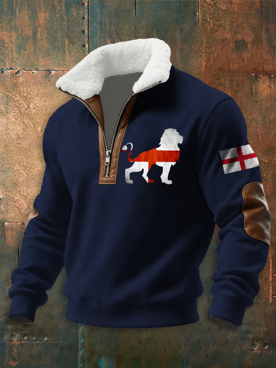 Men's English Flag Lion Print zip-up hoodie