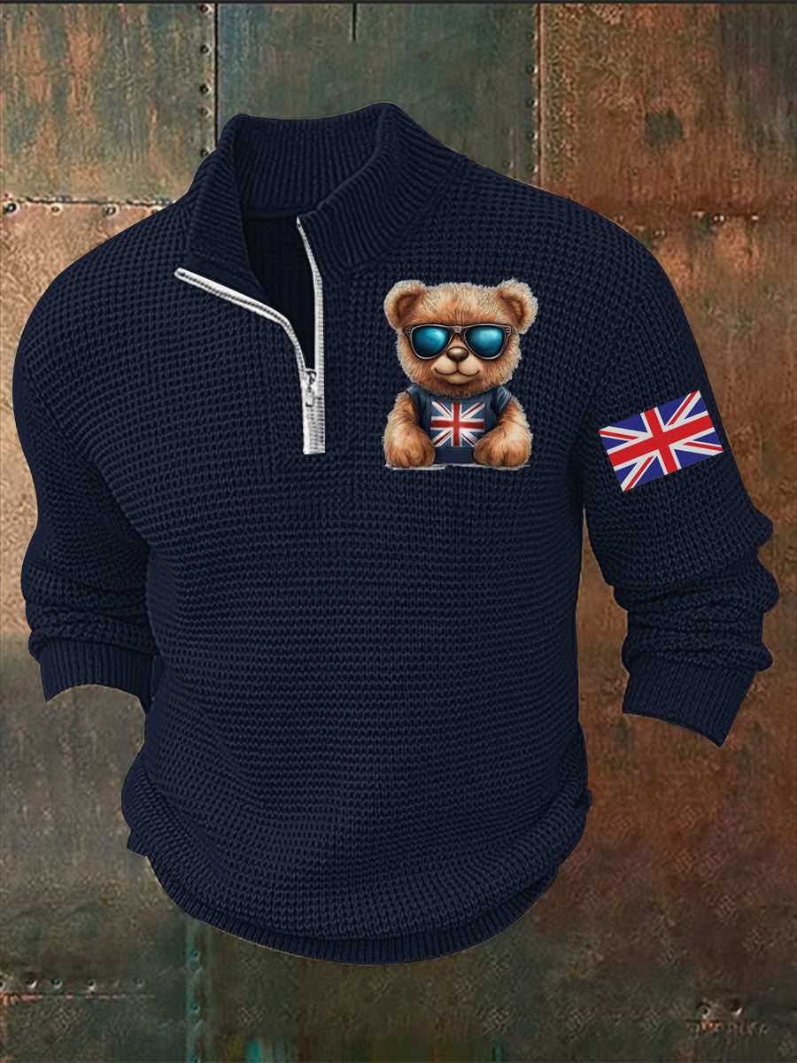 Men's Vintage England Flag Beer Printed Sweater