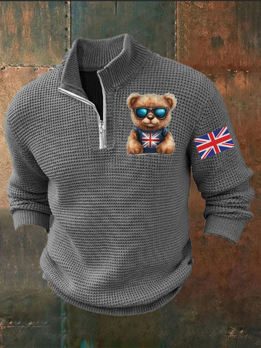 Men's Vintage England Flag Beer Printed Sweater