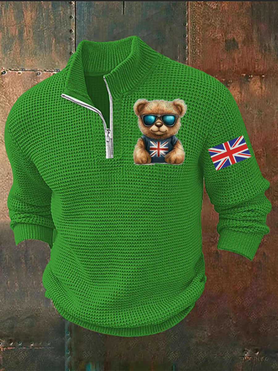 Men's Vintage England Flag Beer Printed Sweater