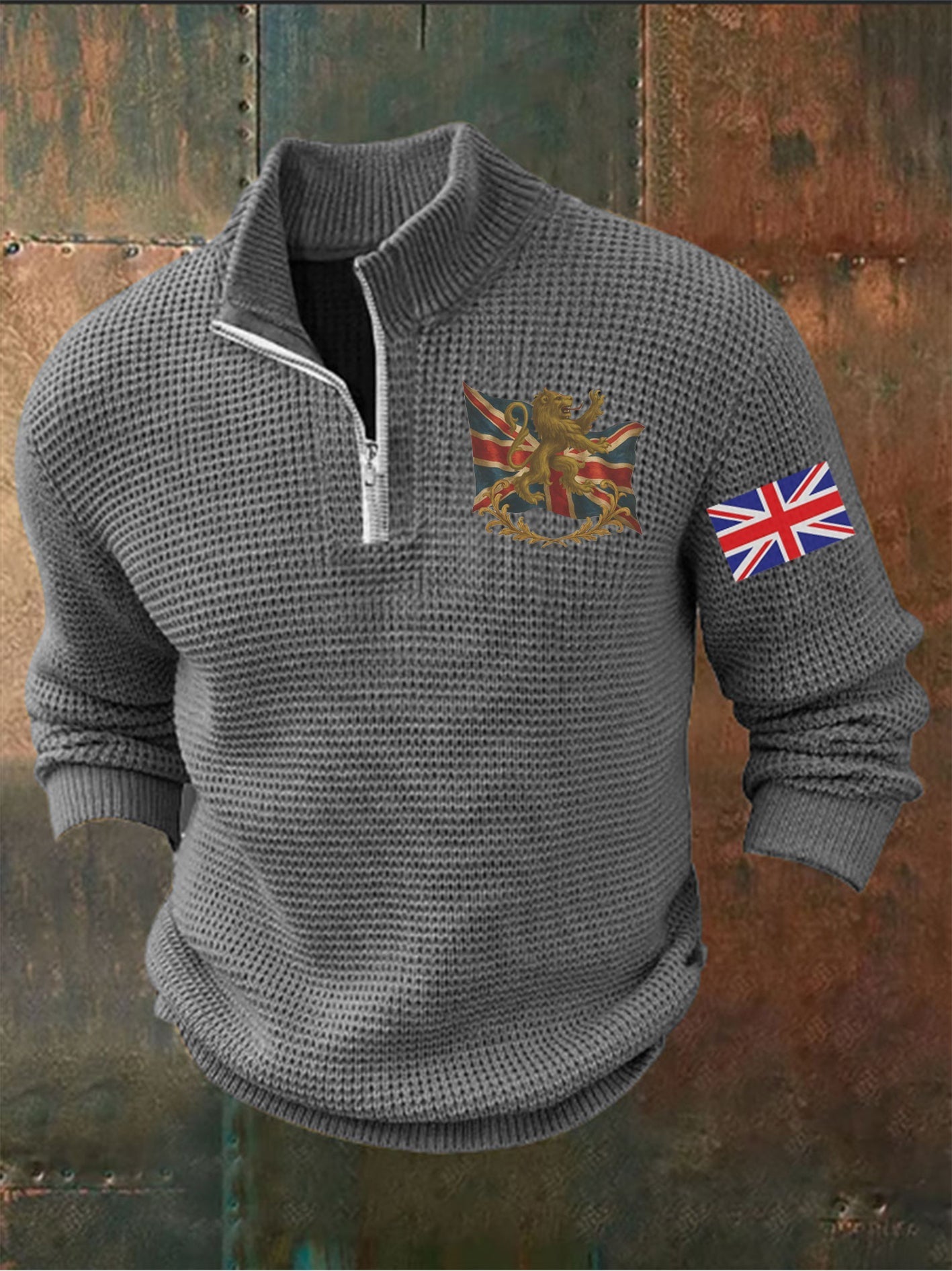 Men's Vintage England Flag Lion Printed Sweater