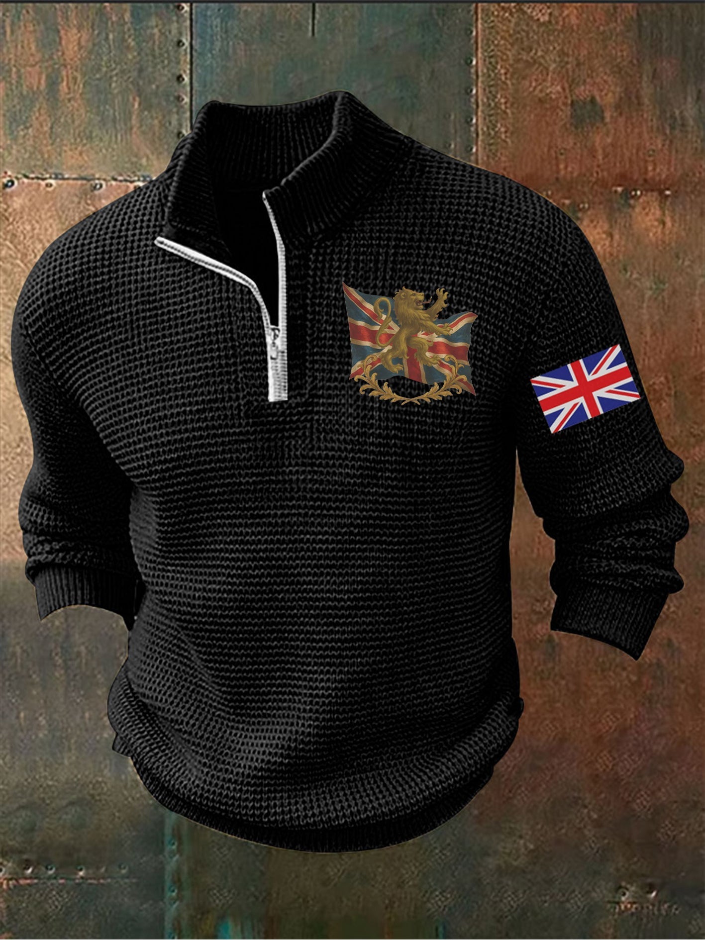 Men's Vintage England Flag Lion Printed Sweater
