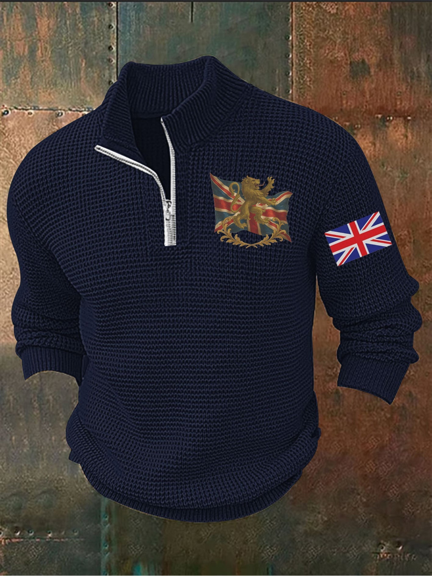 Men's Vintage England Flag Lion Printed Sweater