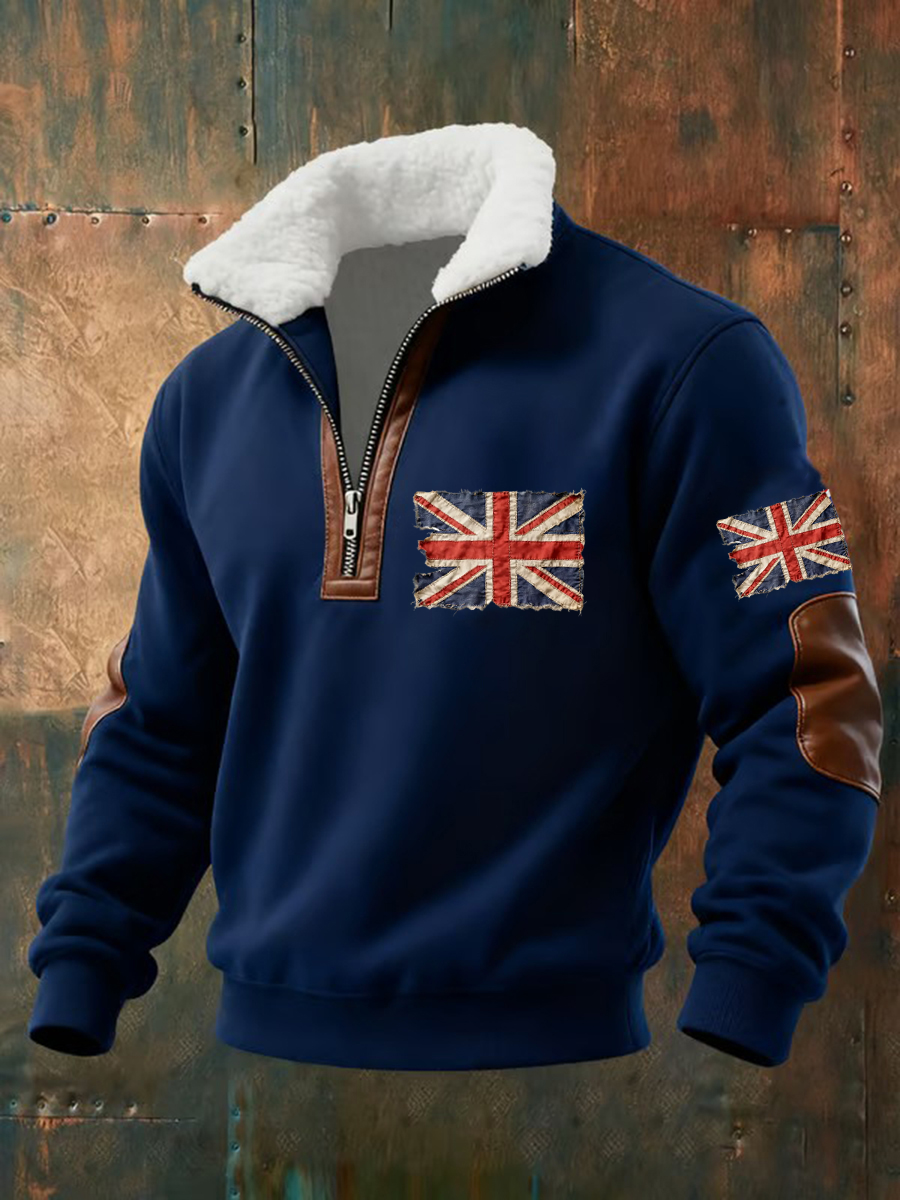 Men's British Flag Printed baggy zip-up hoodie