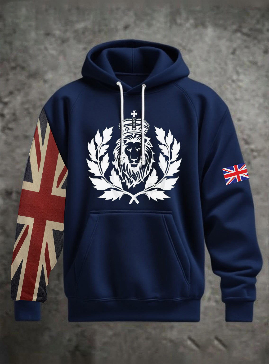 Men's Vintage England Flag Lion Printed Hoodie