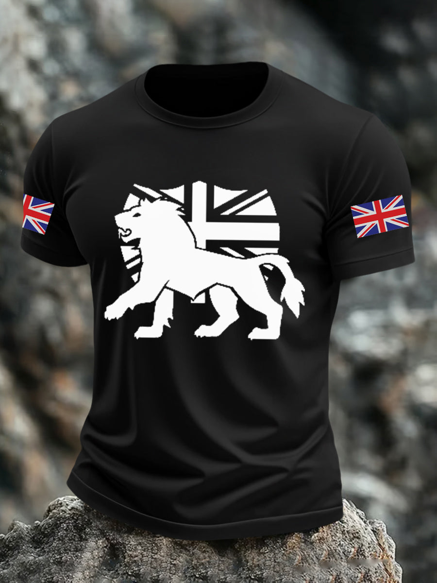 Men's Vintage England Flag Lion Printed T-shirt