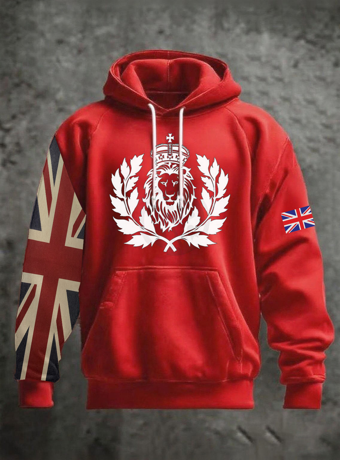 Men's Vintage England Flag Lion Printed Hoodie