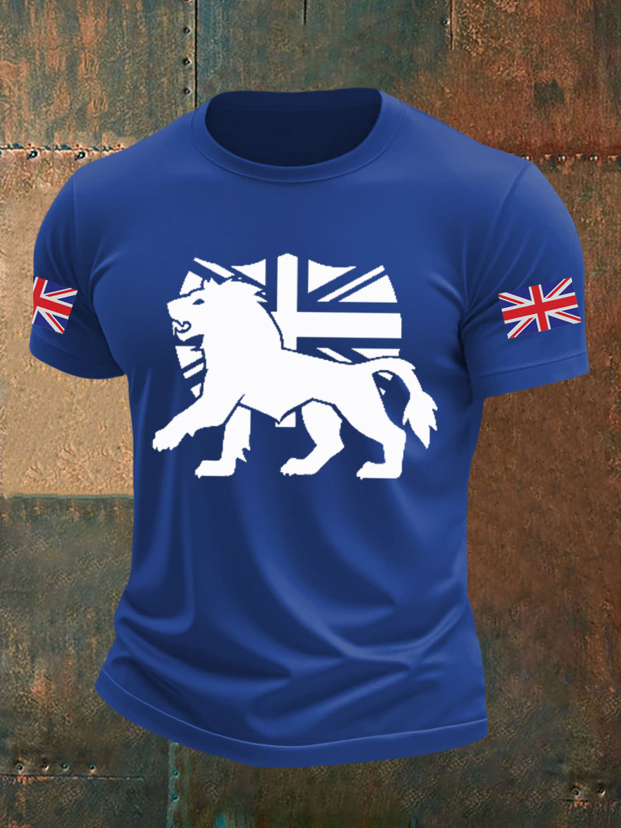 Men's Vintage England Flag Lion Printed T-shirt