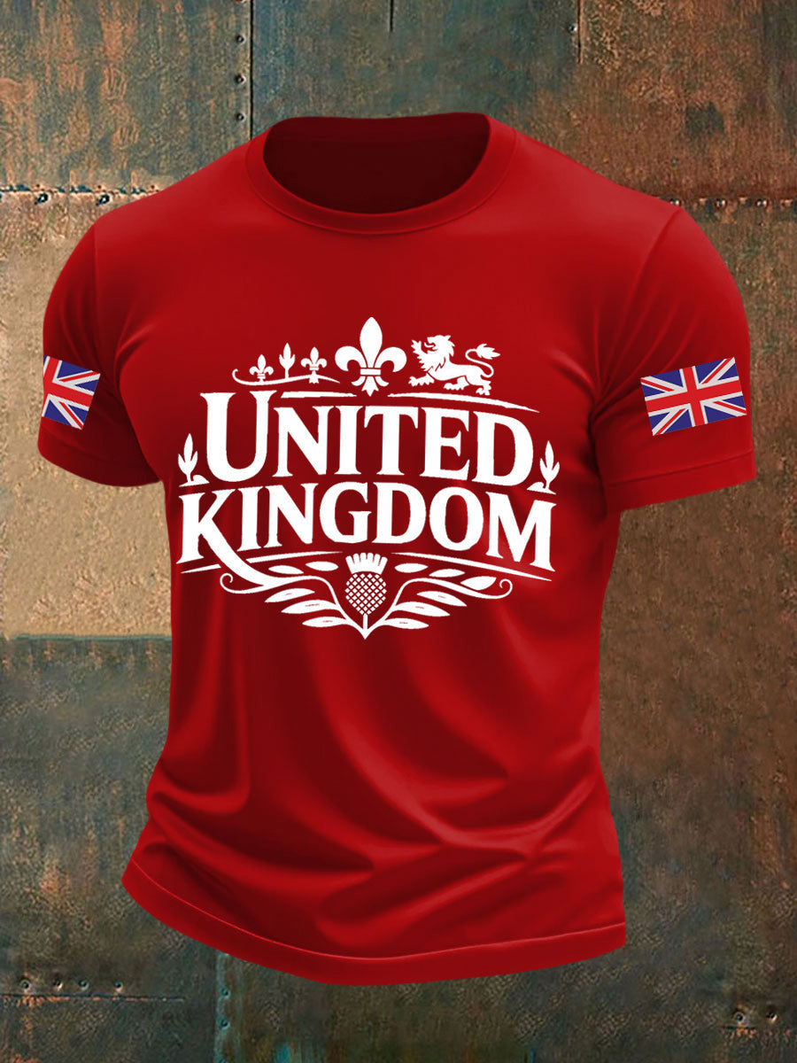 Men's Vintage England Flag Lion Printed T-shirt