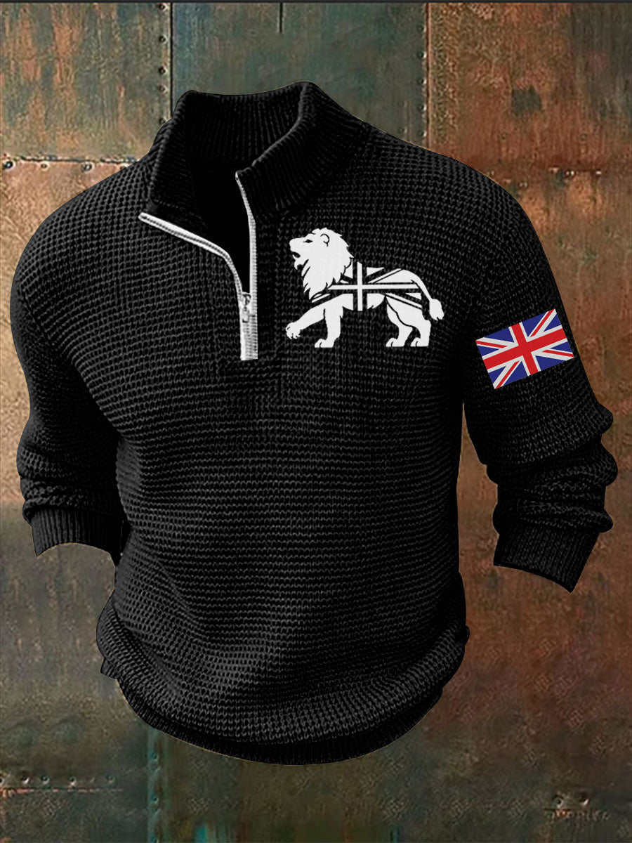Men's Vintage England Flag Lion Printed Sweater