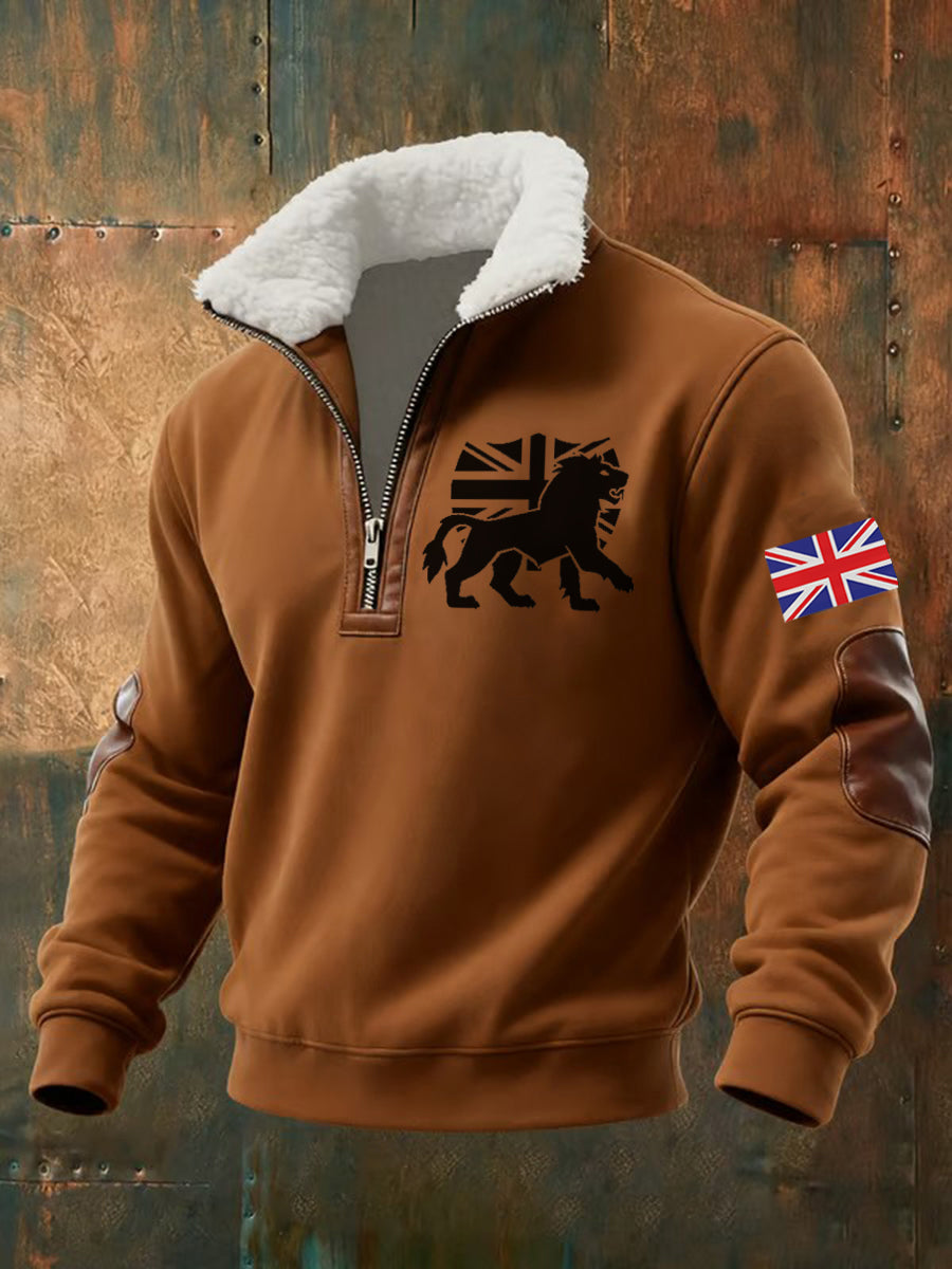 Men's Vintage England Flag Lion Printed Sweatshirt