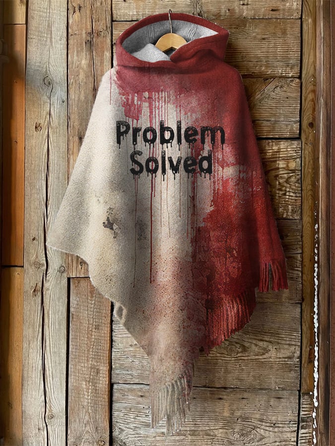 Women's Bloody Problem Solved Halloween Print Plush Hooded Cape